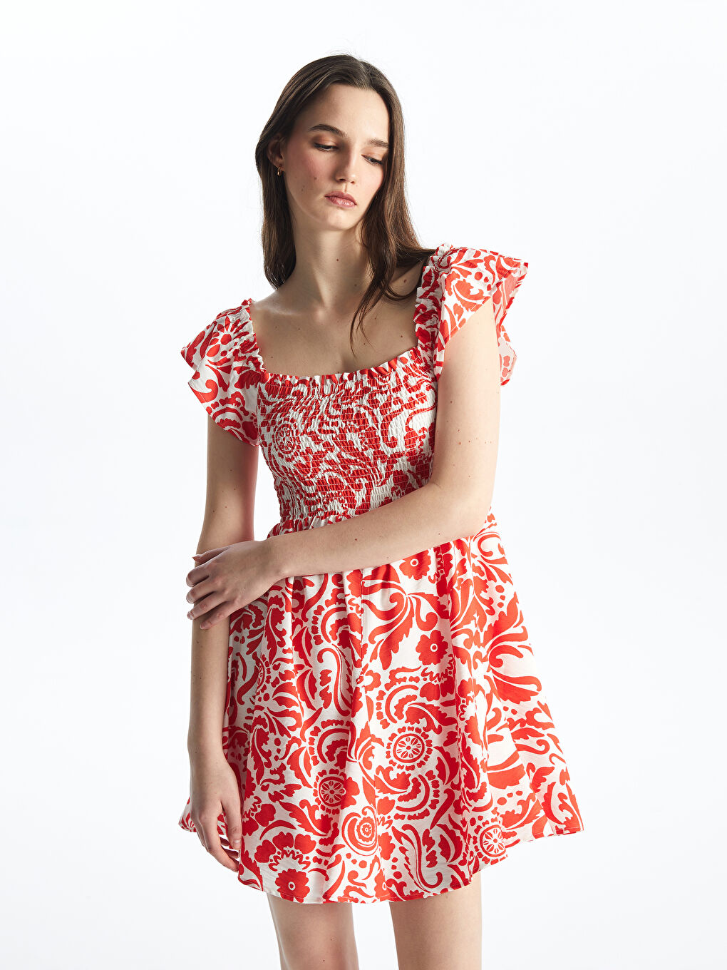 Women's Patterned Short Sleeve Slash Neck Dress -S4IQ70Z8-LTQ