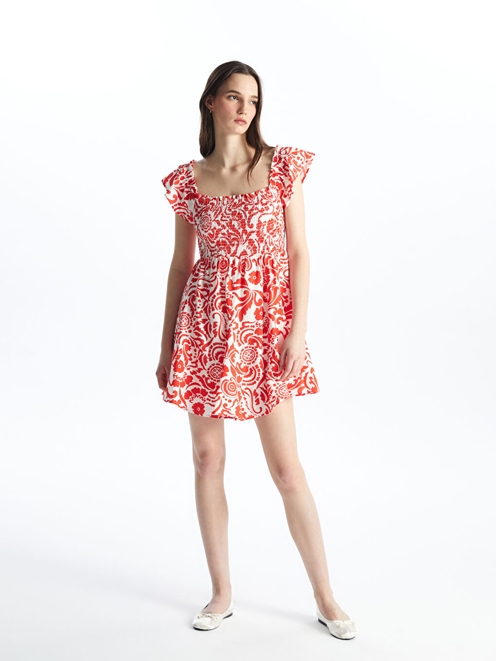 Women's Patterned Short Sleeve Slash Neck Dress -S4IQ70Z8-LTQ