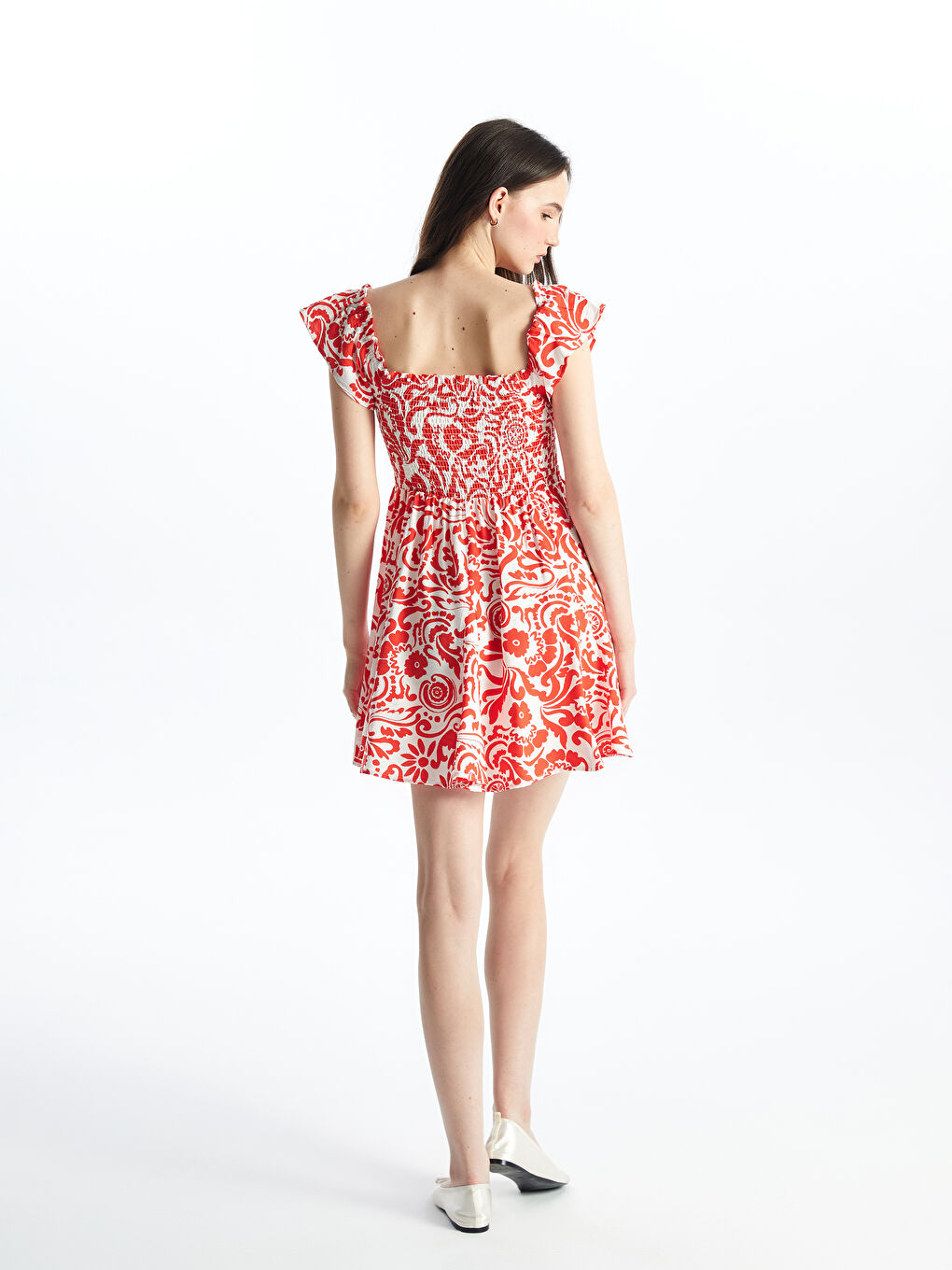 Women's Patterned Short Sleeve Slash Neck Dress -S4IQ70Z8-LTQ