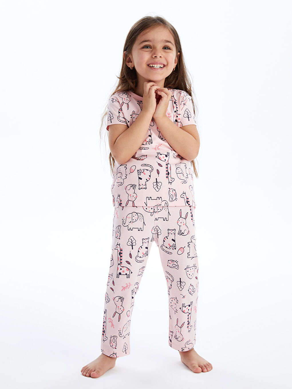 Pembe Bisiklet Yaka Baskılı Kız Bebek Pijama Takımı