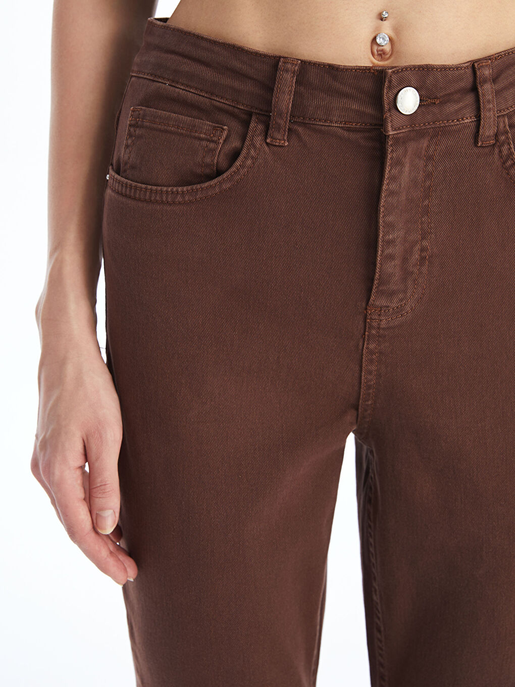 Kahverengi Slim Mom Kadın Jean Pantolon-3