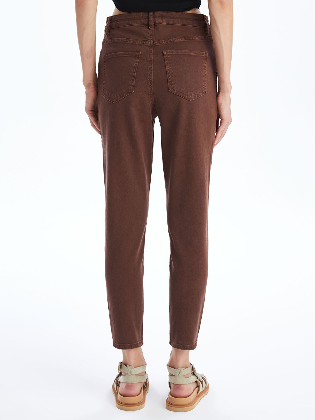 Kahverengi Slim Mom Kadın Jean Pantolon-4