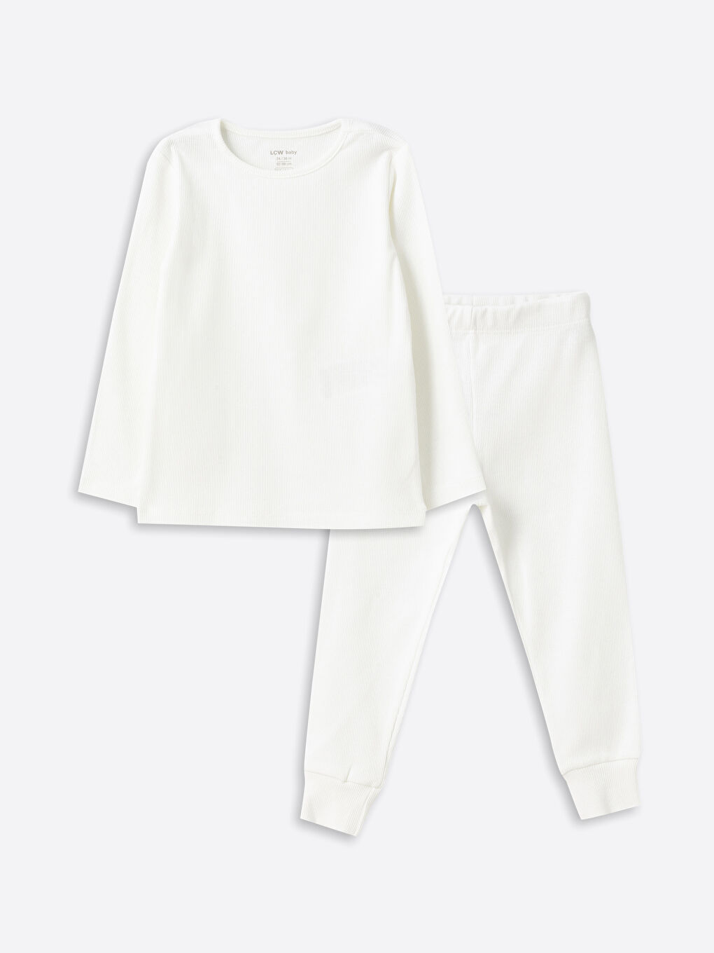 Ekru Bisiklet Yaka Uzun Kollu Kız Bebek Pijama Takımı