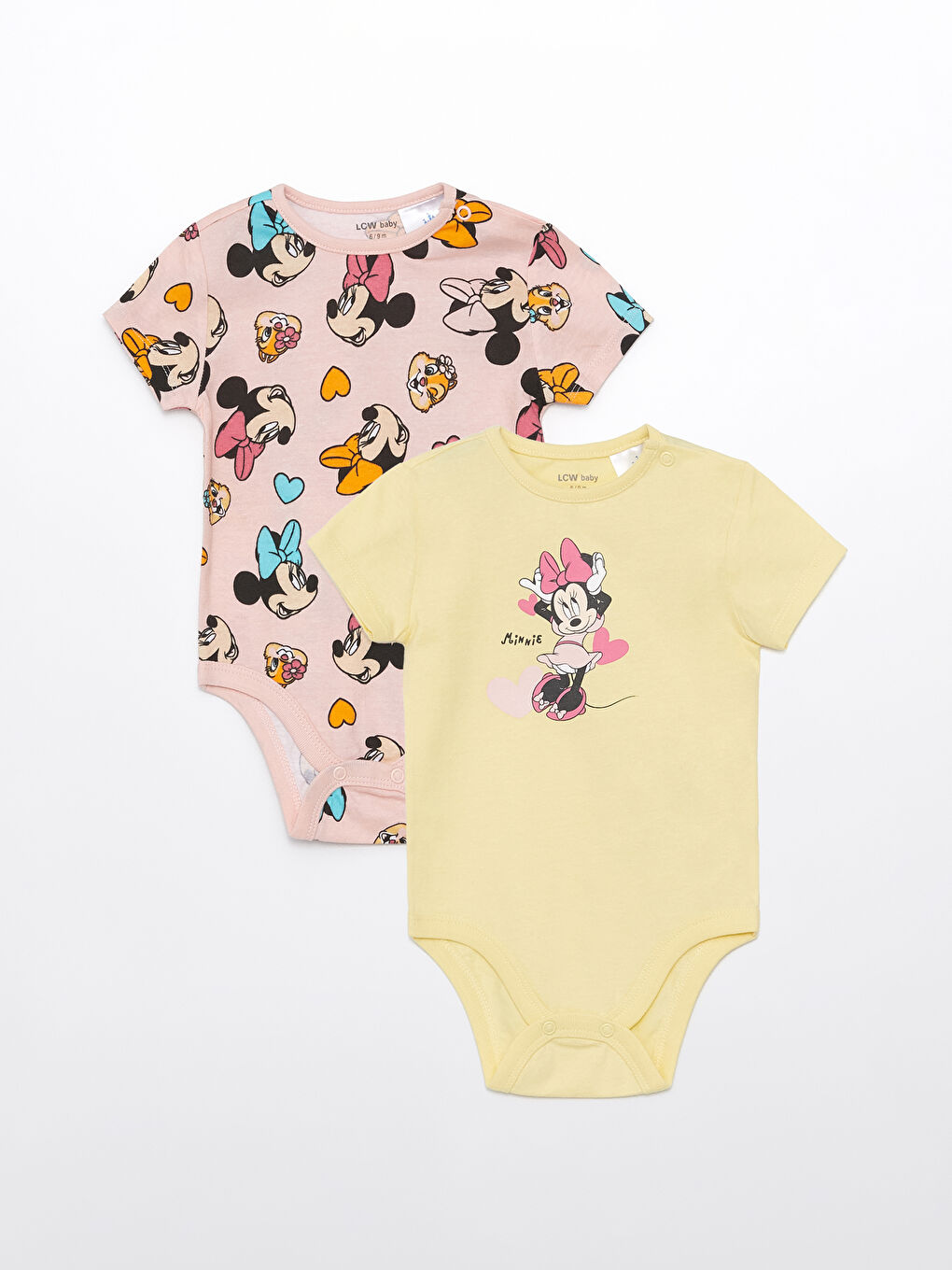 Crew Neck Short Sleeved Minnie Mouse Printed Baby Girl Snap Fastener Bodysuit 2 Pack -S4IS00Z1-LT4