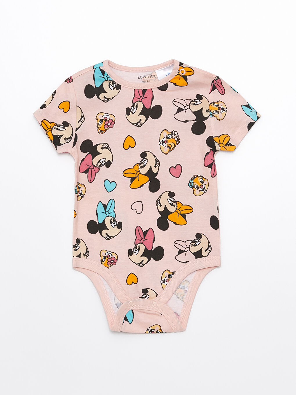 Crew Neck Short Sleeved Minnie Mouse Printed Baby Girl Snap Fastener Bodysuit 2 Pack -S4IS00Z1-LT4