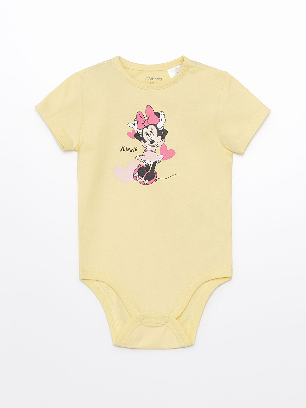 Crew Neck Short Sleeved Minnie Mouse Printed Baby Girl Snap Fastener Bodysuit 2 Pack -S4IS00Z1-LT4