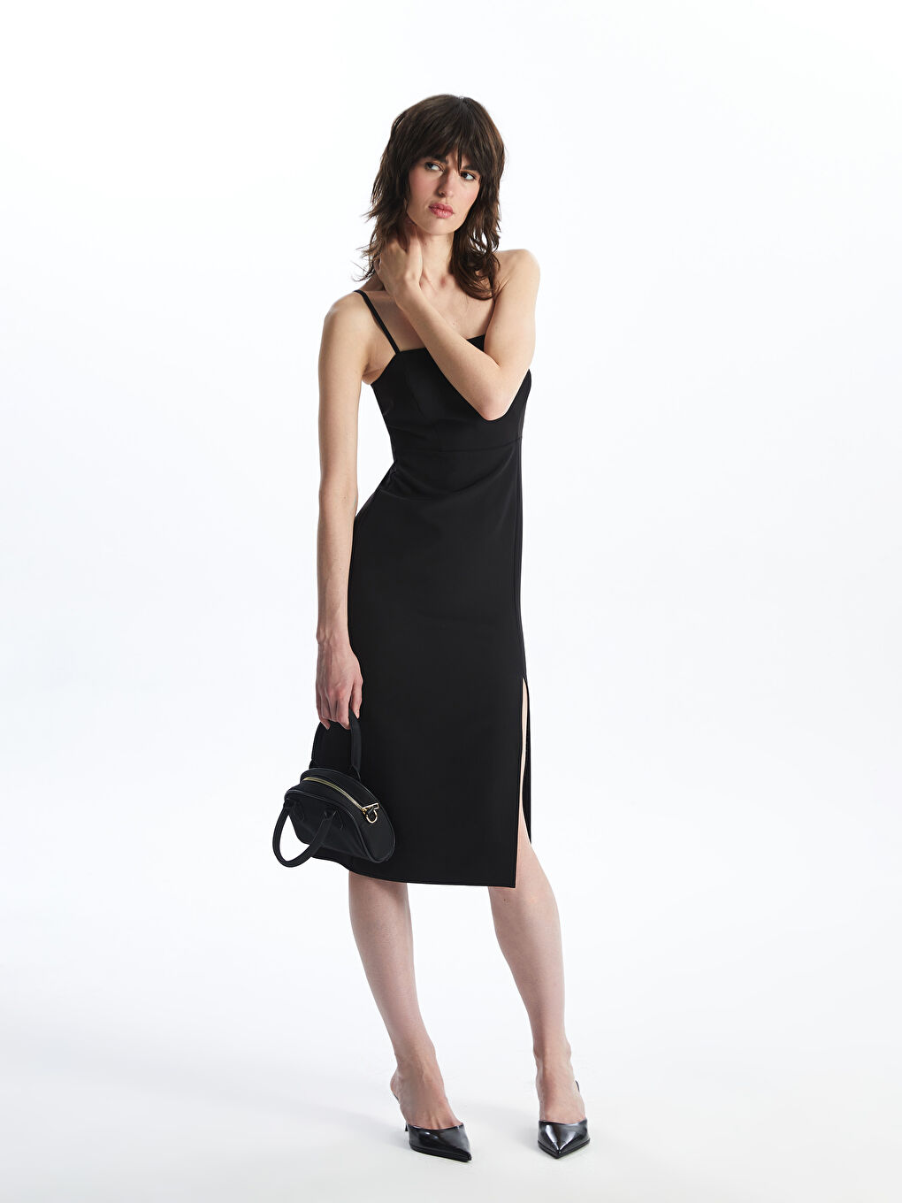 Square Collar Plain Strappy Women's Dress -S4IS06Z8-CVL