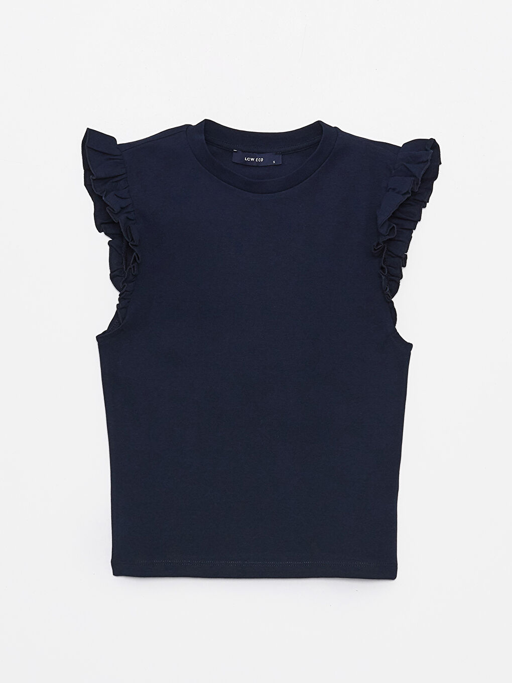 Lacivert Bisiklet Yaka Düz Kısa Kollu Kadın Bluz-5