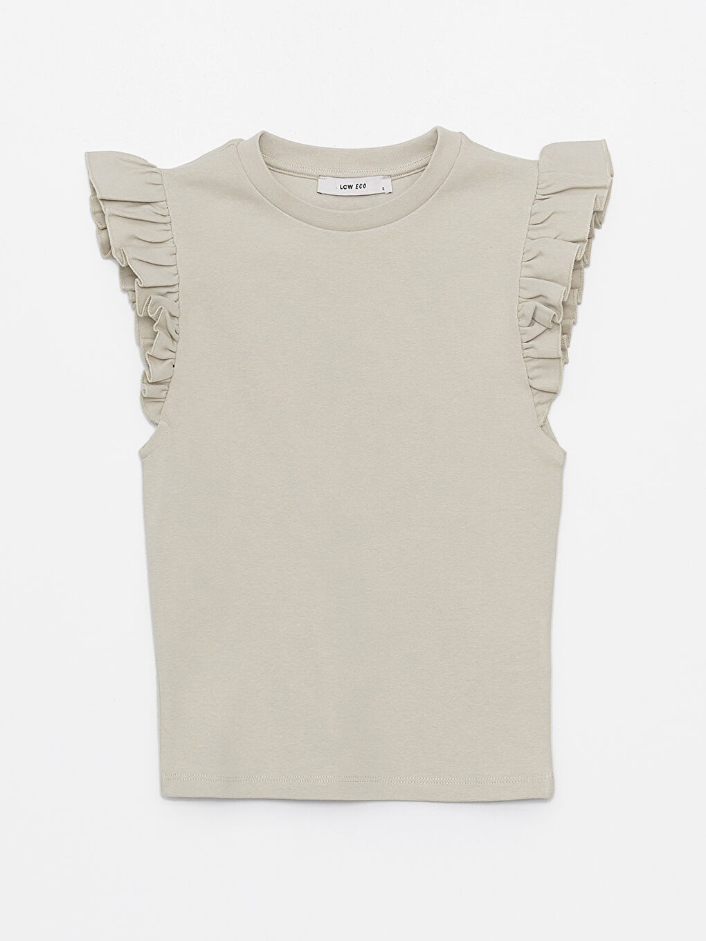 Gri Bisiklet Yaka Düz Kısa Kollu Kadın Bluz-5