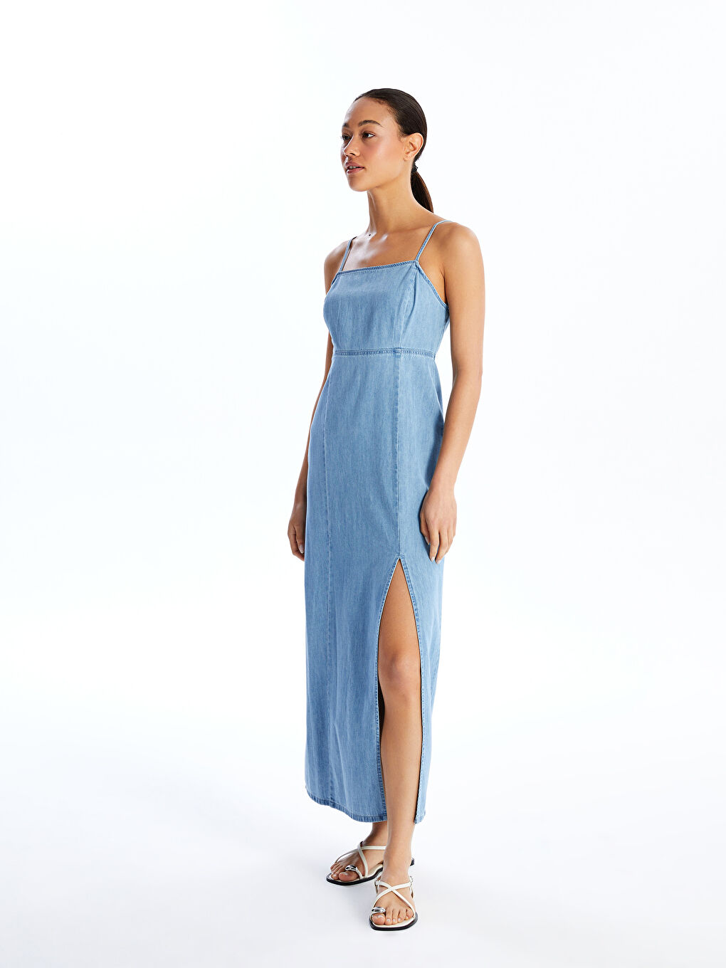 LCW Vision Square Collar Plain Strappy Women's Denim Dress -S4IS52Z8-311