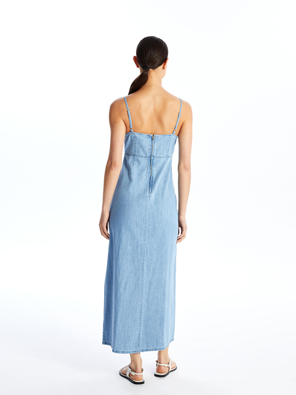 LCW Vision Square Collar Plain Strappy Women's Denim Dress -S4IS52Z8-311