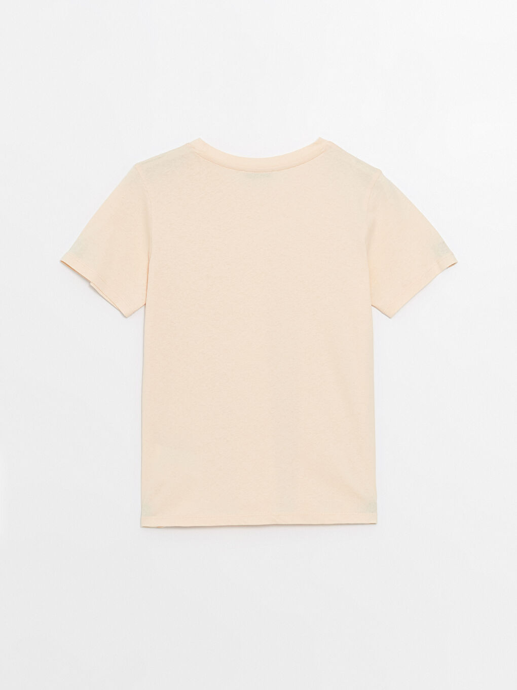 Pembe Bisiklet Yaka Düz Kısa Kollu Kadın Tişört-6