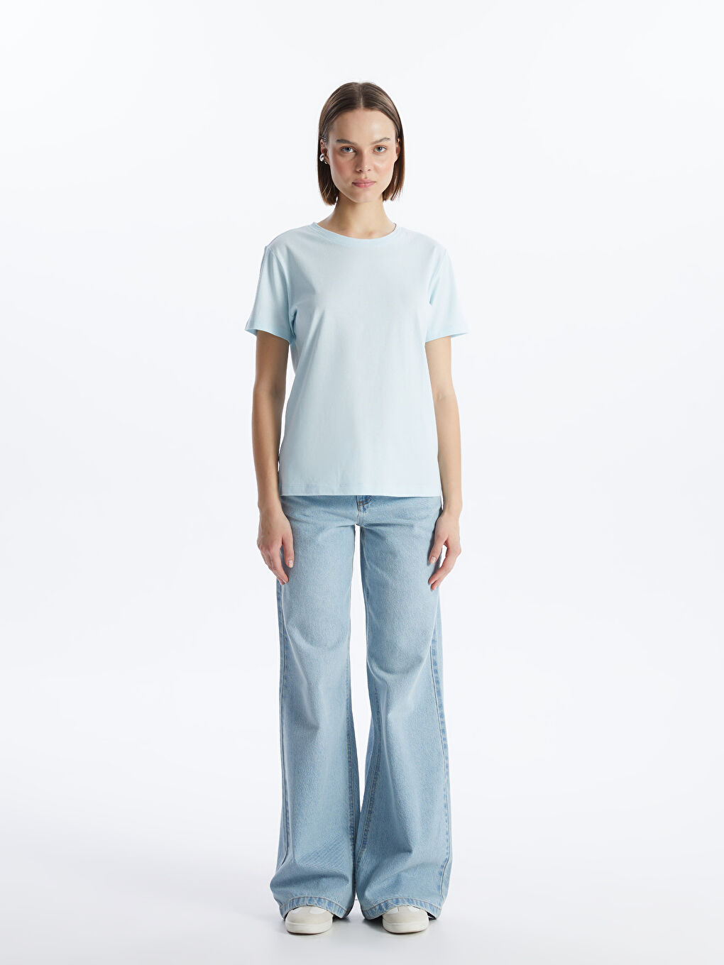 Mavi Bisiklet Yaka Düz Kısa Kollu Kadın Tişört-2