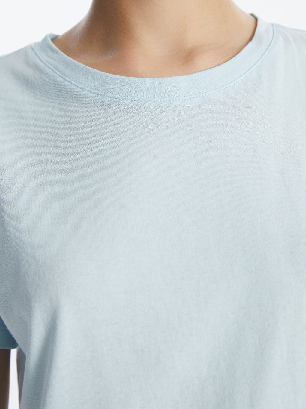 Mavi Bisiklet Yaka Düz Kısa Kollu Kadın Tişört-3