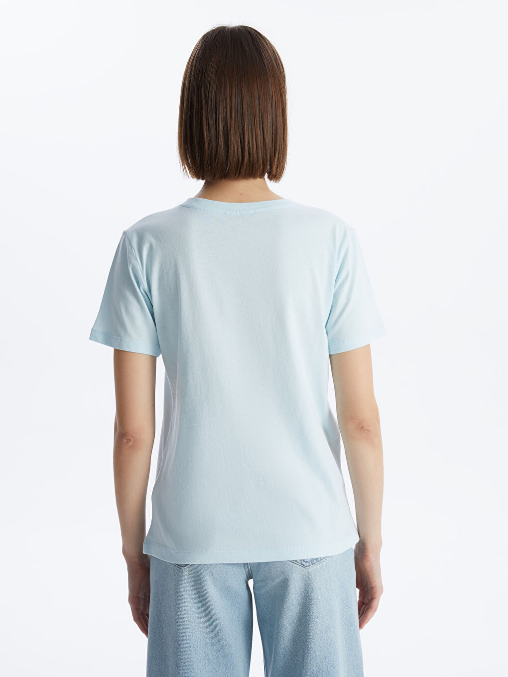 Mavi Bisiklet Yaka Düz Kısa Kollu Kadın Tişört-4