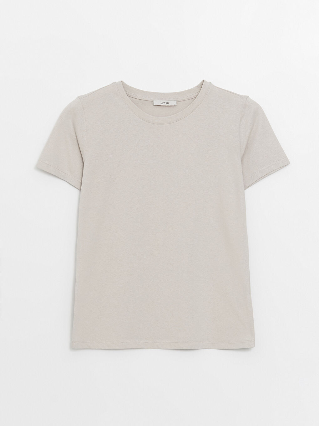 Gri Bisiklet Yaka Düz Kısa Kollu Kadın Tişört-5