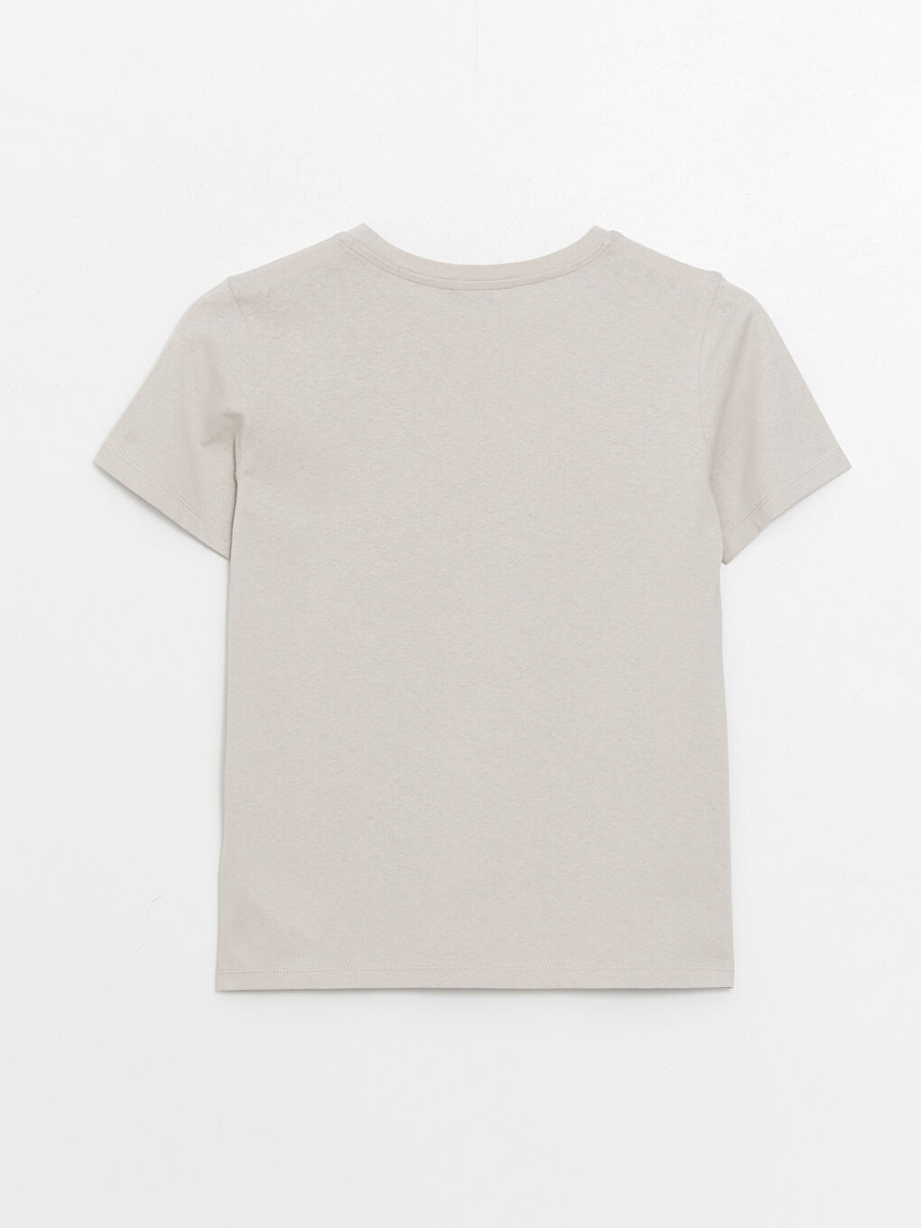 Gri Bisiklet Yaka Düz Kısa Kollu Kadın Tişört-6