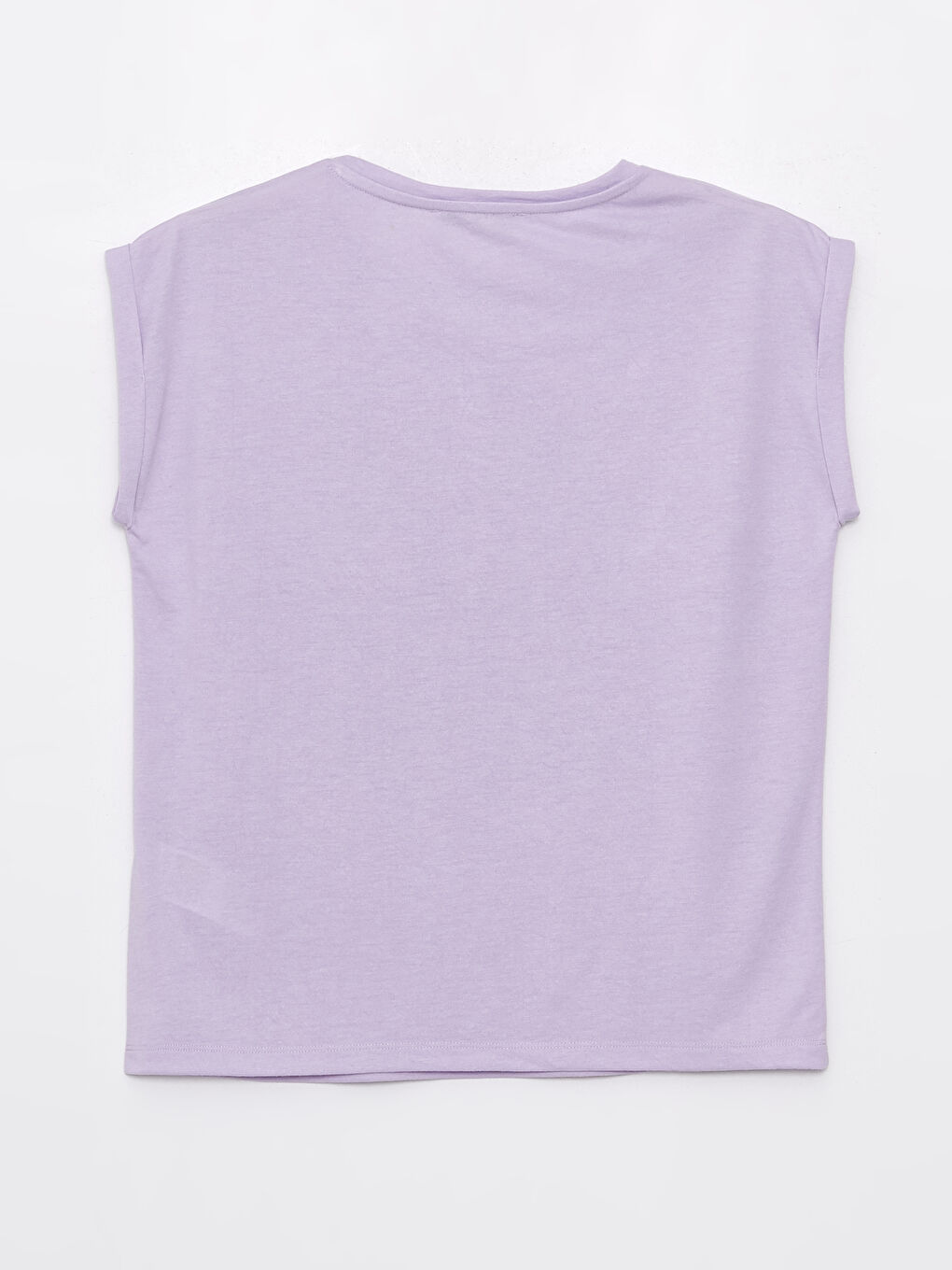 Lila Bisiklet Yaka Baskılı Kısa Kollu Kadın Tişört-6