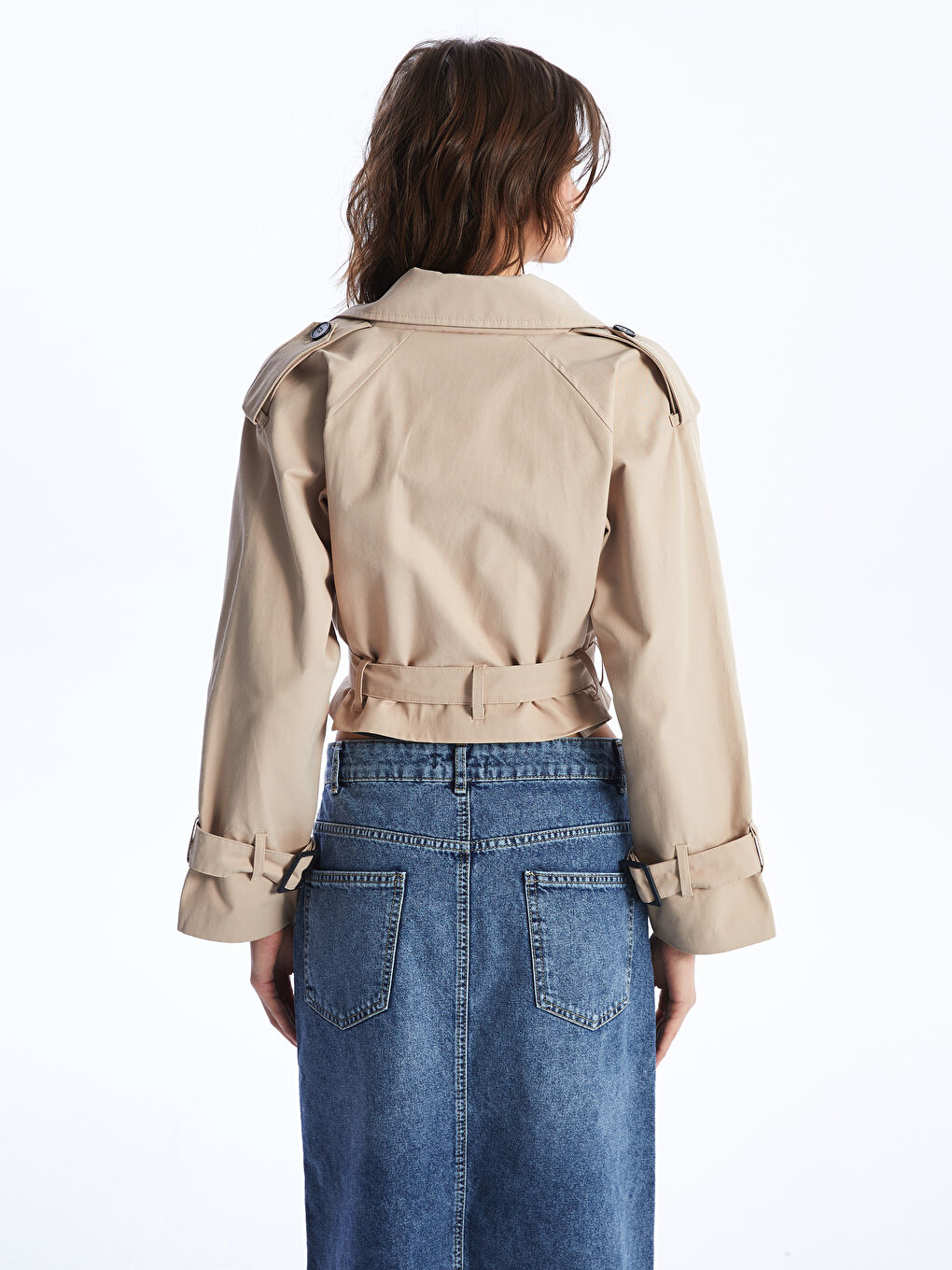 Bej Ceket Yaka Oversize Kadın Trençkot-8