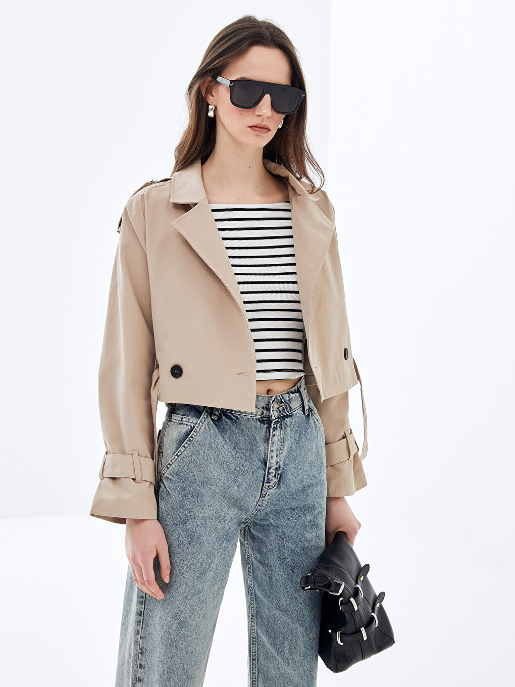 Bej Ceket Yaka Oversize Kadın Trençkot-1