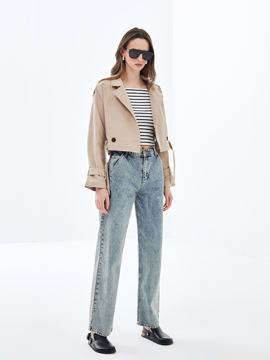 Bej Ceket Yaka Oversize Kadın Trençkot-2