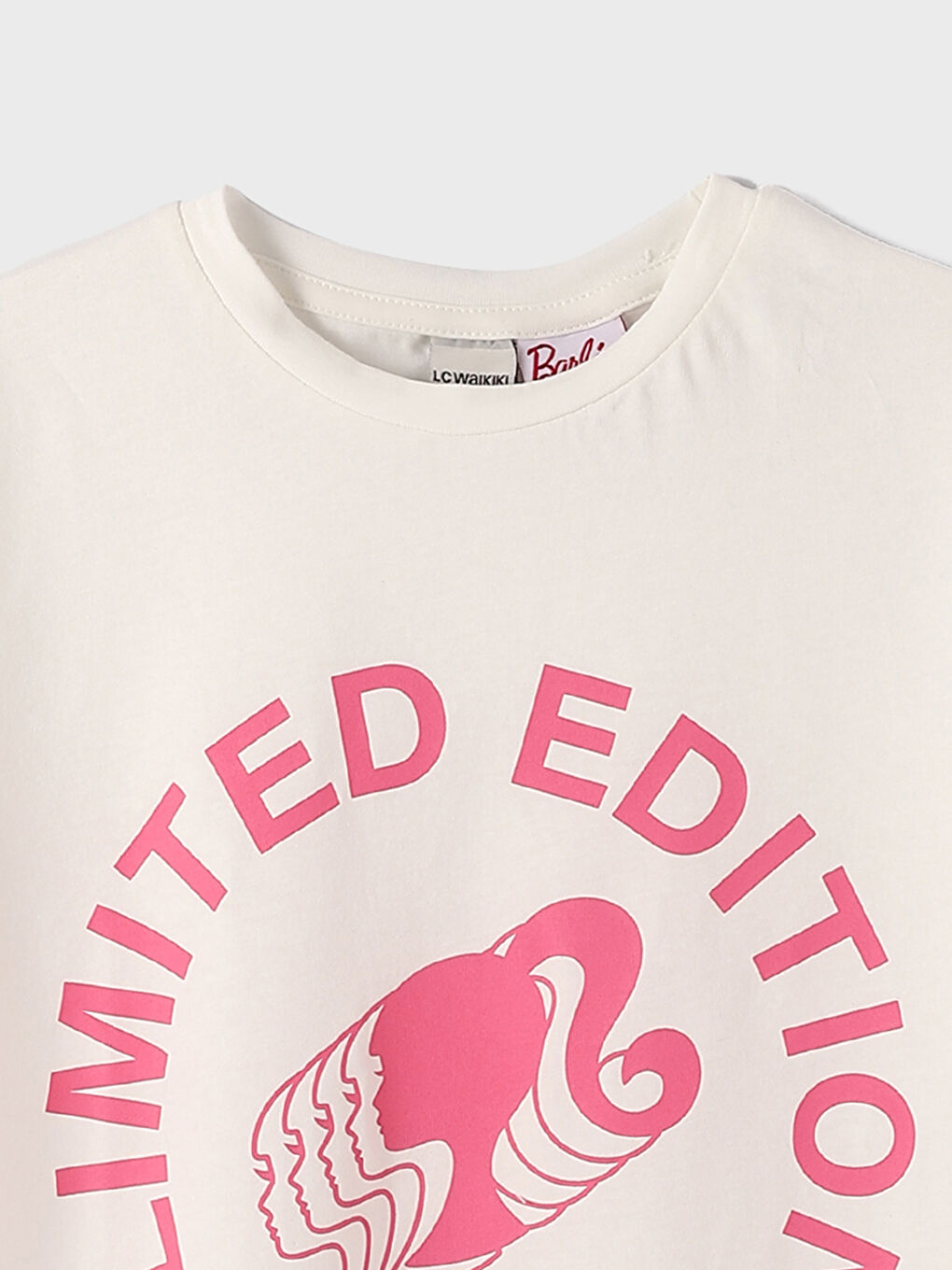 Crew Neck Barbie Printed Short Sleeve Girls' T-Shirt-1