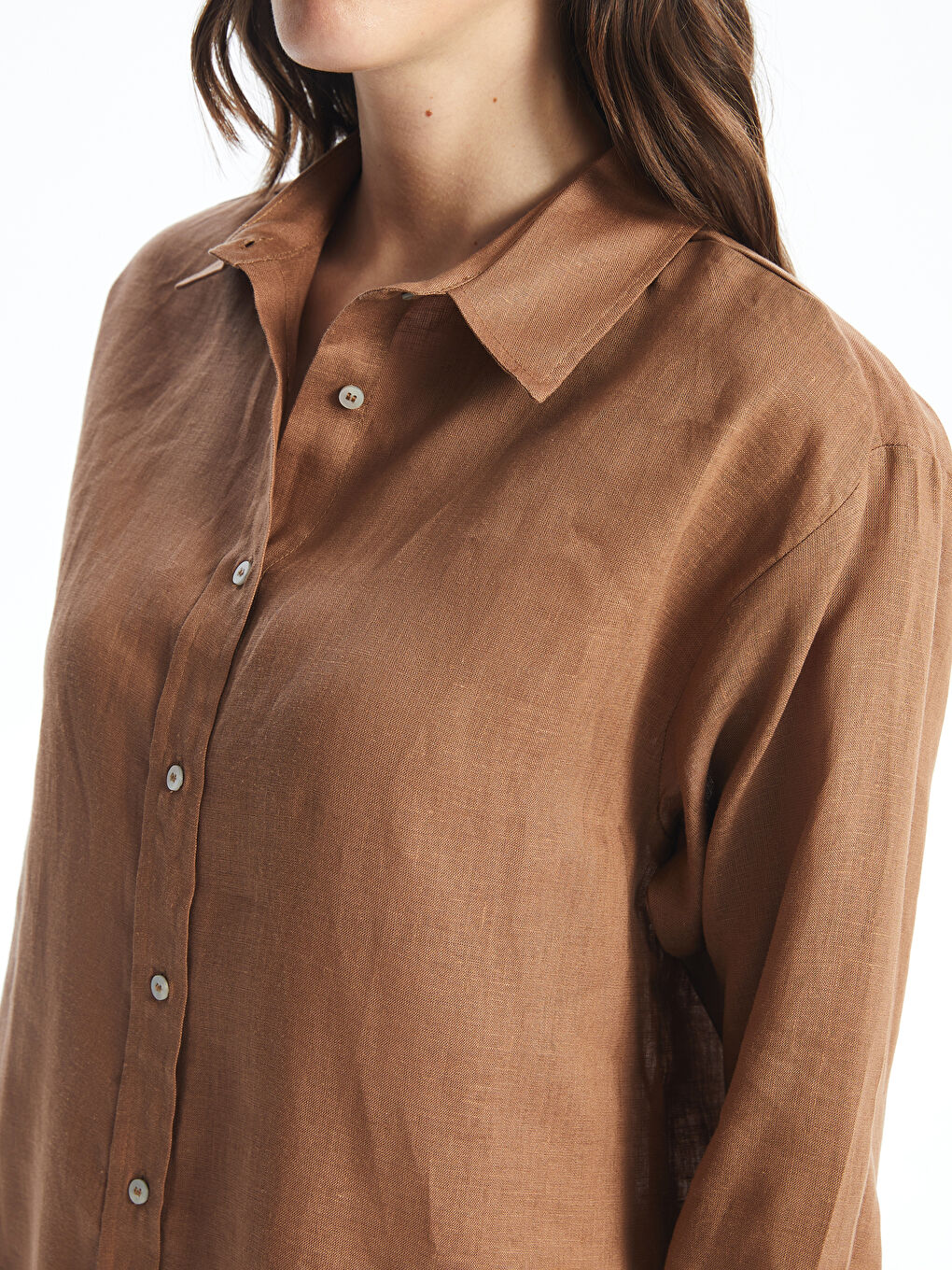 Plain Long Sleeve Oversize Linen Women's Shirt -S4IT66Z8-R1L
