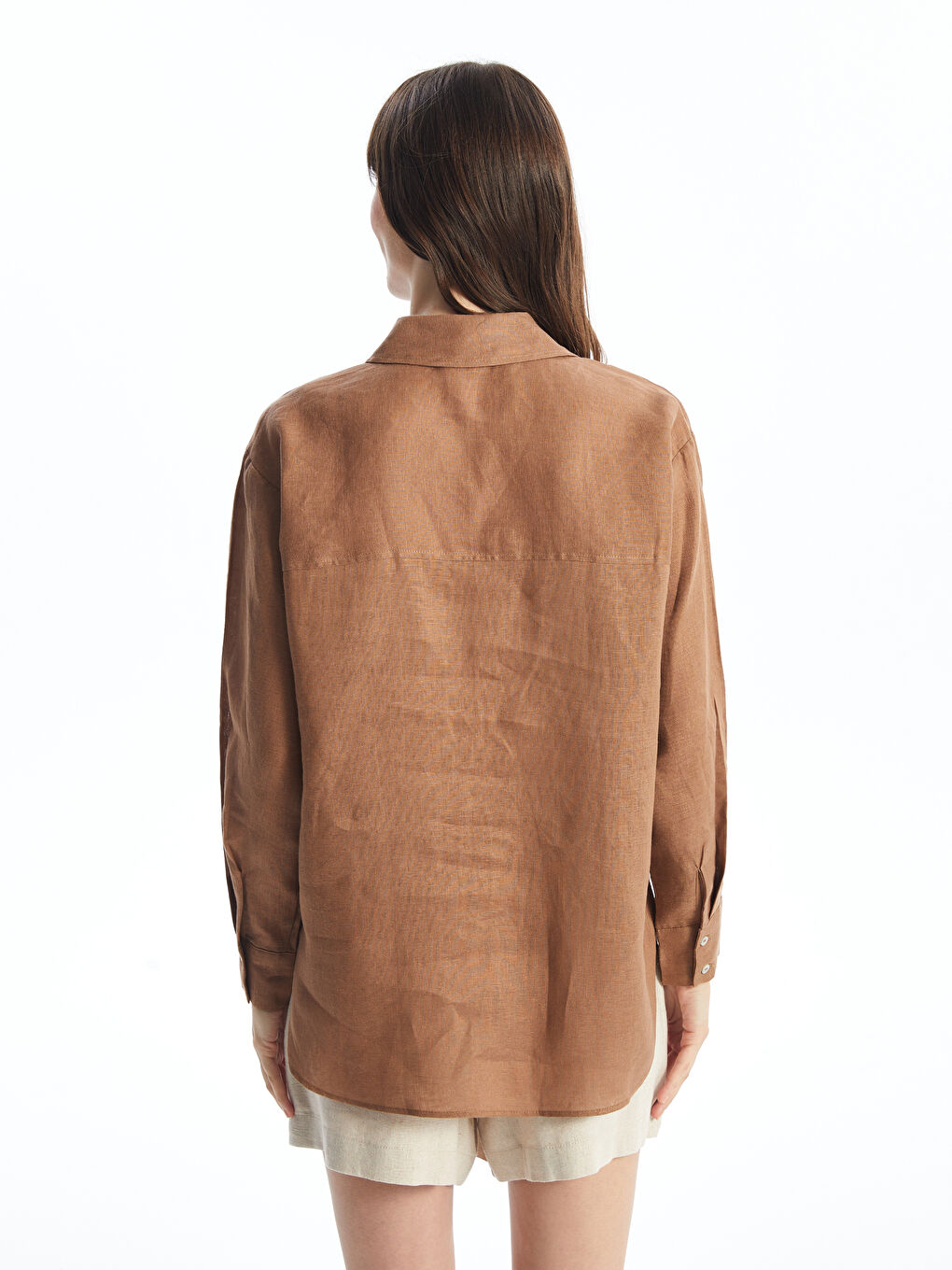Plain Long Sleeve Oversize Linen Women's Shirt -S4IT66Z8-R1L