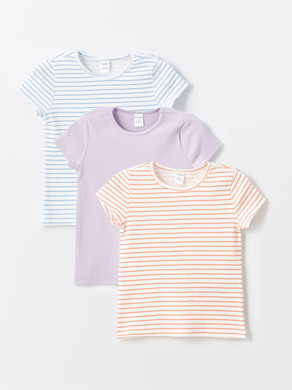 Crew Neck Striped Baby Girls' T-Shirt 3-Pack