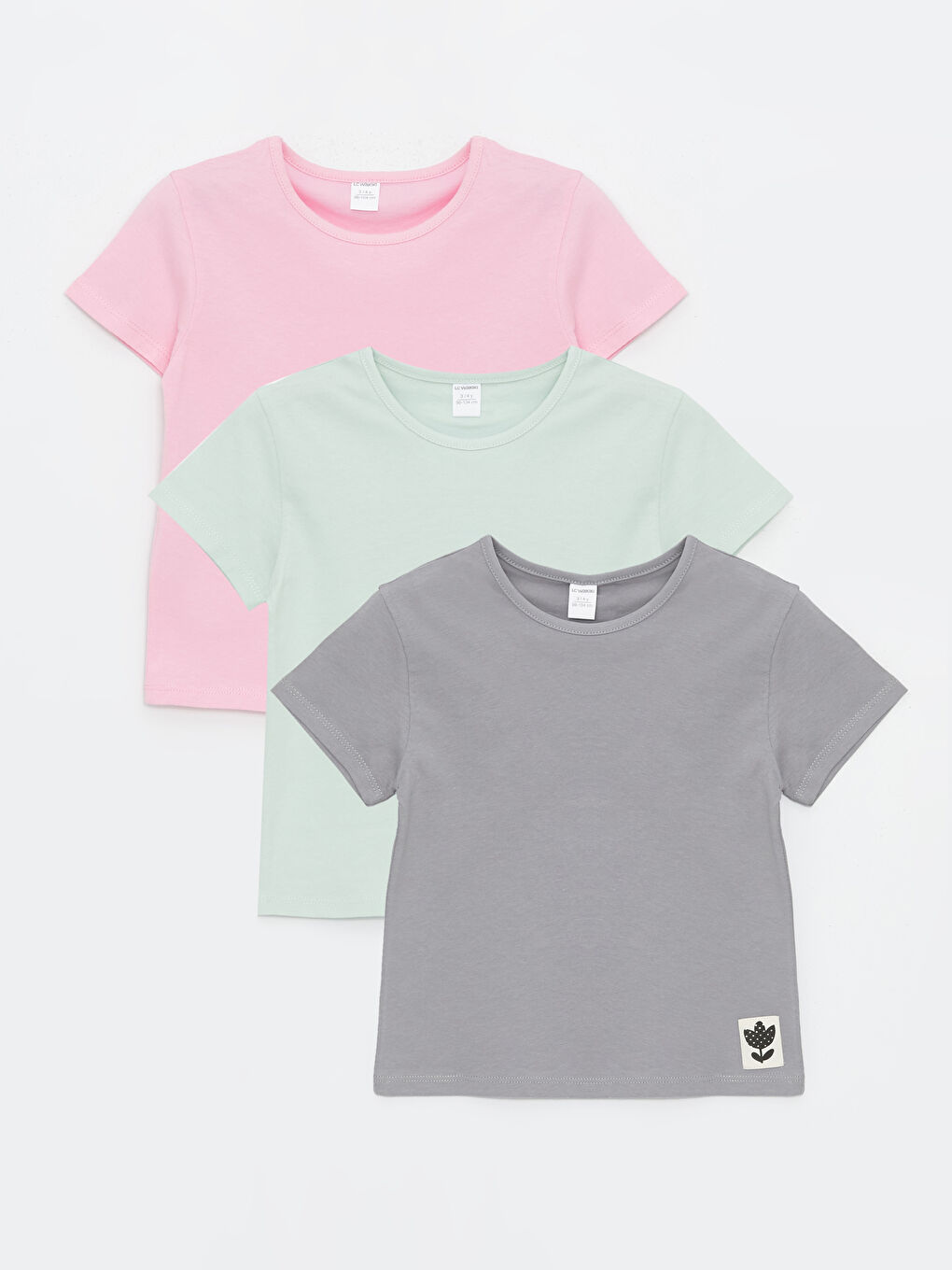 Gri Bisiklet Yaka Basic Kız Bebek Tişört 3'lü