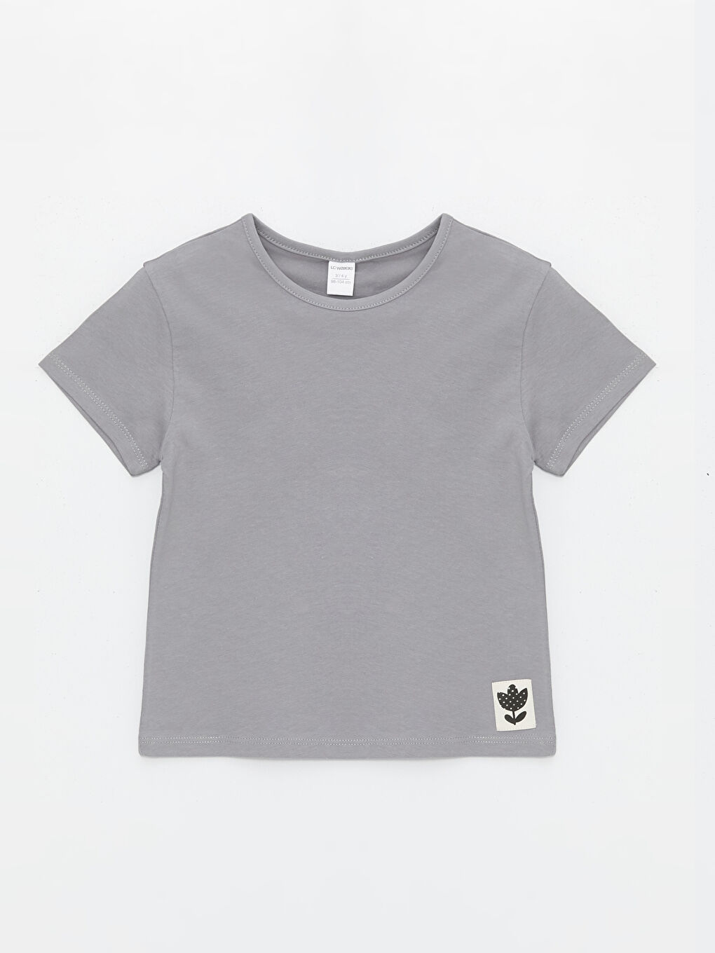 Gri Bisiklet Yaka Basic Kız Bebek Tişört 3'lü-3