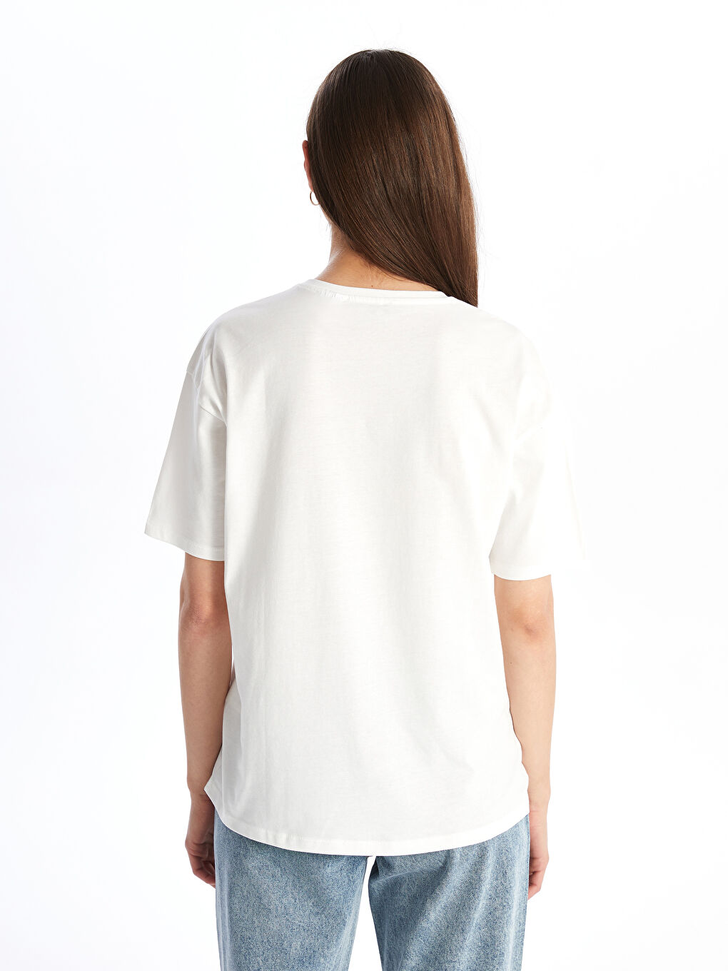 Beyaz Bisiklet Yaka Tom & Jerry Baskılı Kadın Tişört-4