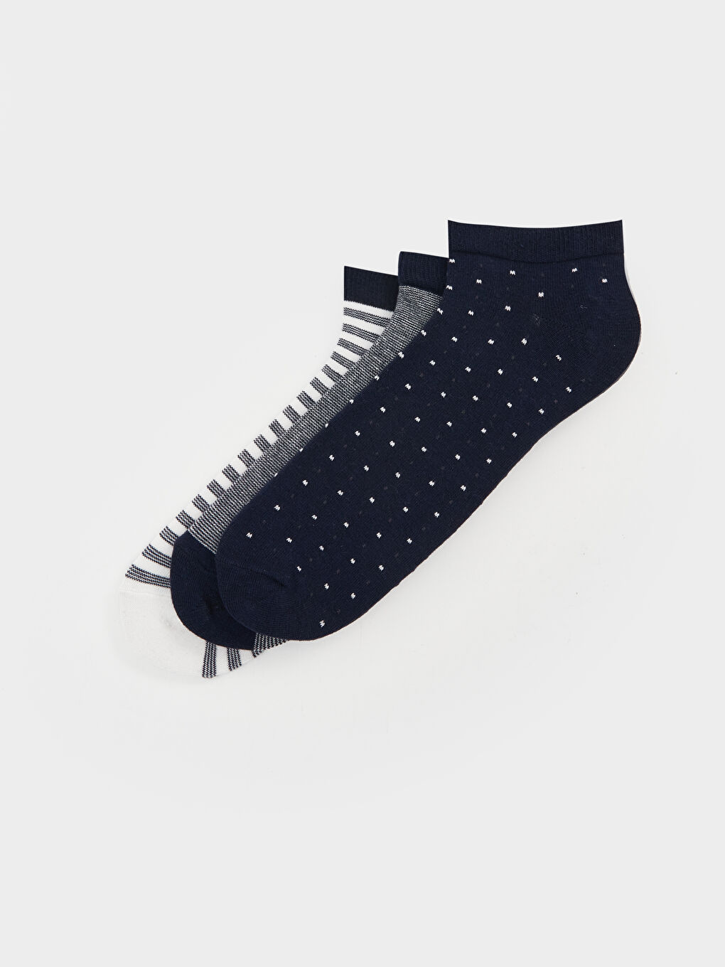 Beyaz Desenli Erkek Patik Çorap 3'lü-1