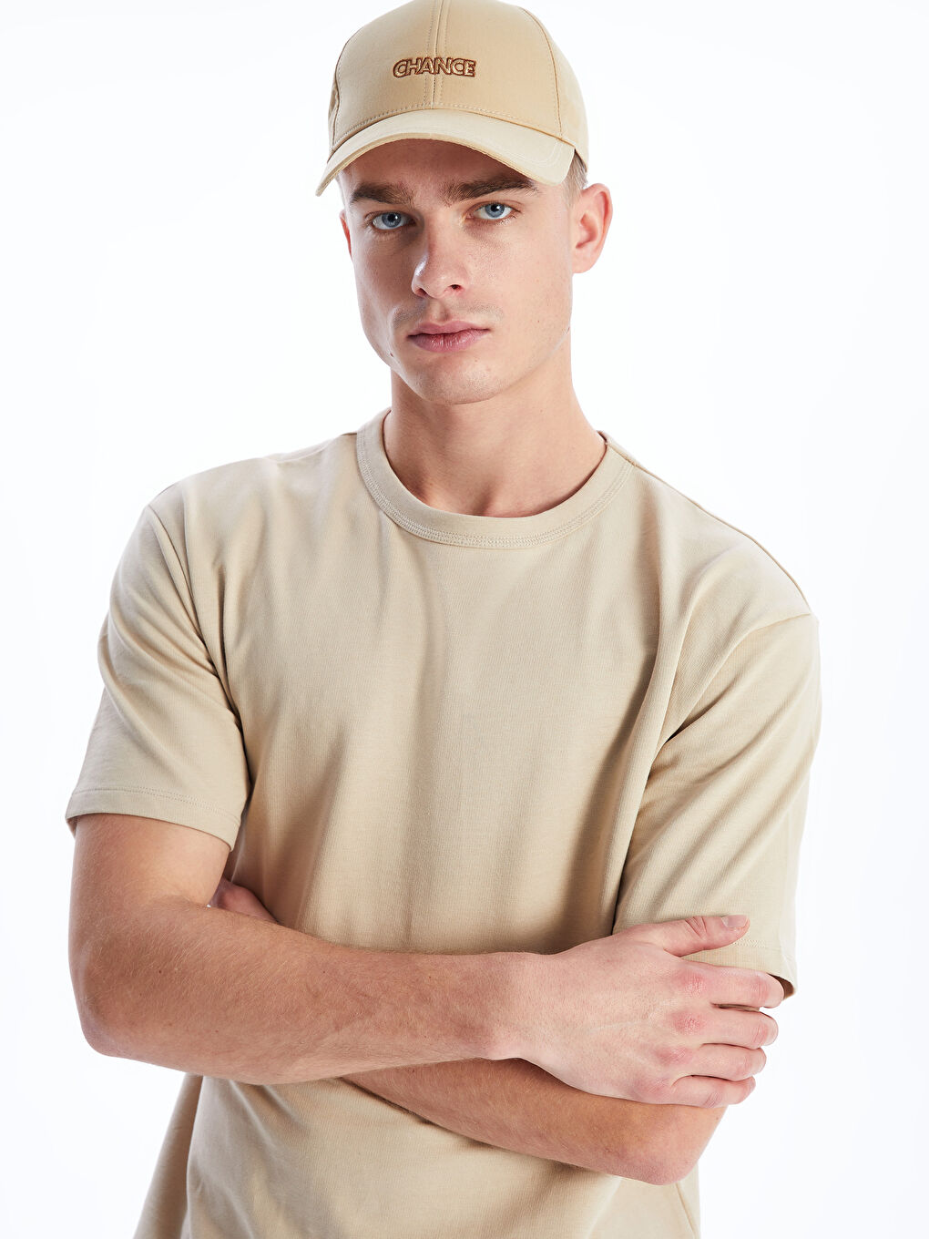 Bej Yazı Nakışlı Erkek Kep Şapka-1