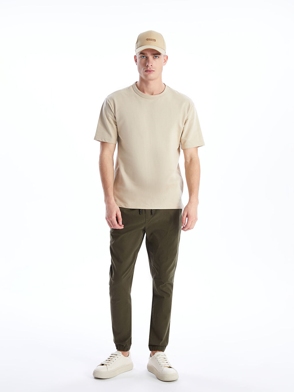 Bej Yazı Nakışlı Erkek Kep Şapka-2