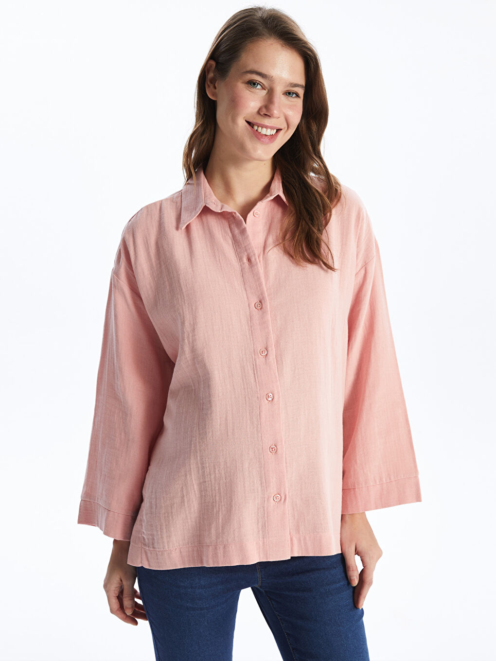 Plain Long Sleeve Oversize Muslin Maternity Shirt -S4IU68Z8-GED
