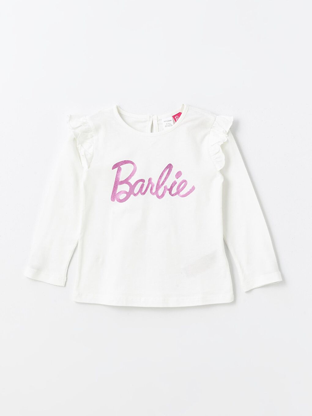 Ekru Bisiklet Yaka Uzun Kollu Barbie Baskılı Kız Bebek Tişört ve Tayt Pantolon 2'li-1