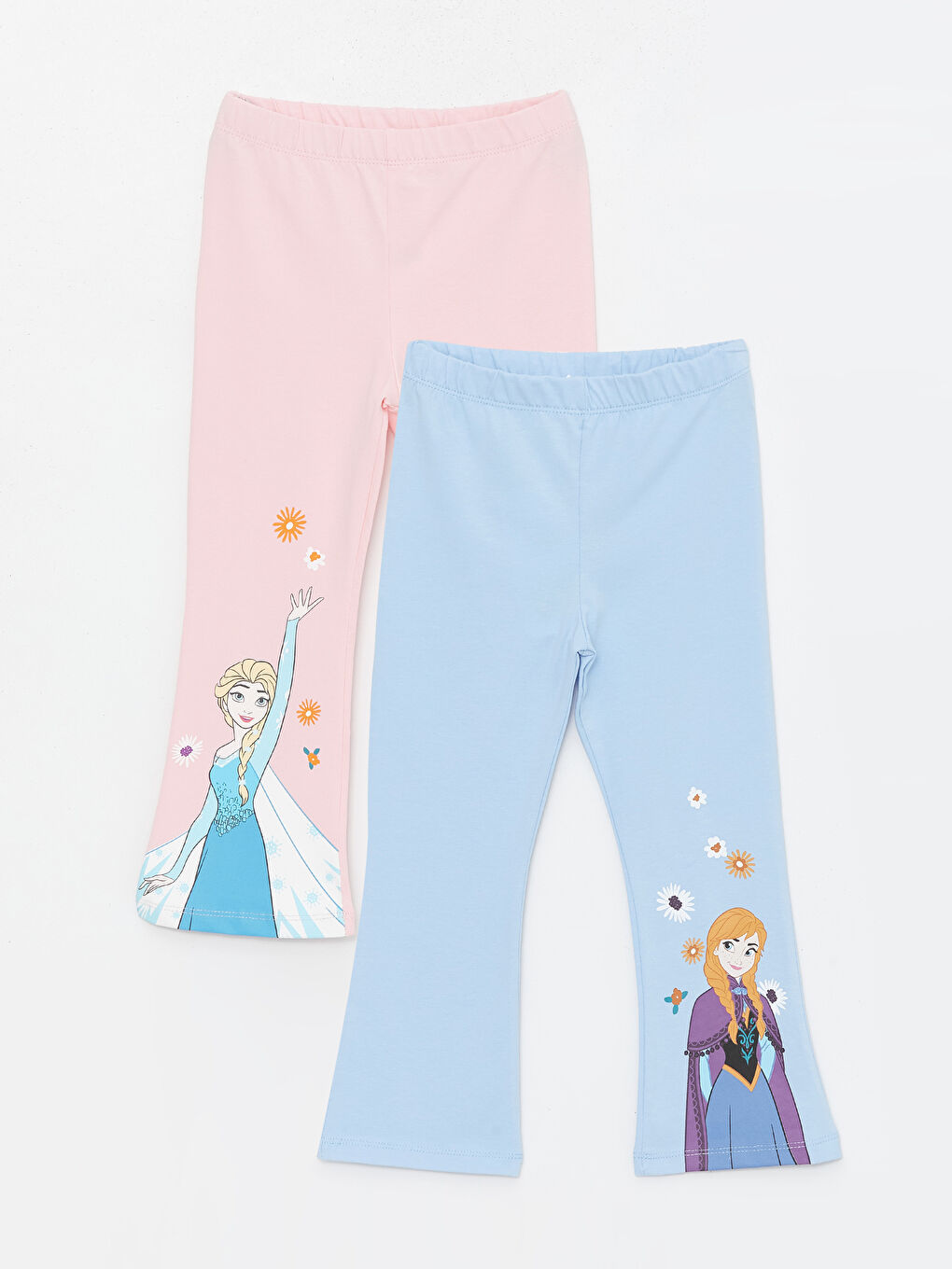 Pembe Beli Lastikli Elsa Baskılı Kız Bebek Tayt Pantolon