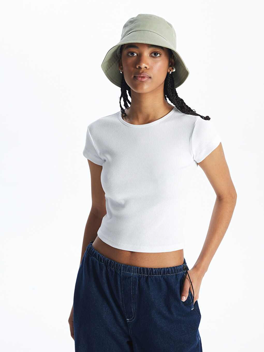 Crew Neck Straight Short Sleeve Women's Crop T-Shirt -S4IU96Z8-Q6K
