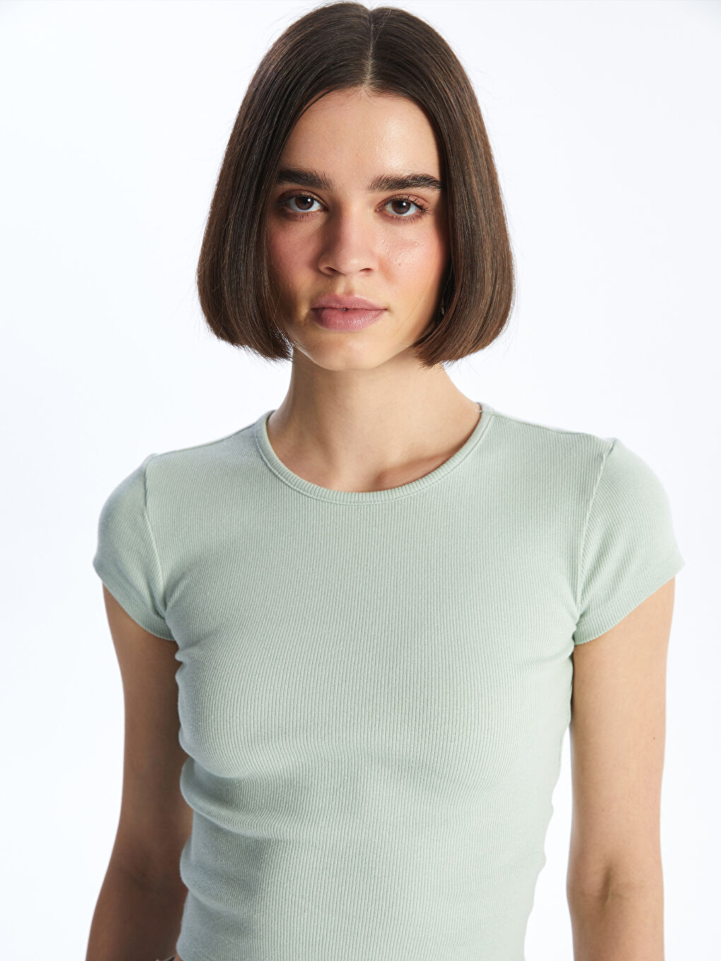 Crew Neck Straight Short Sleeve Women's Crop T-Shirt -S4IU96Z8-Q9Y