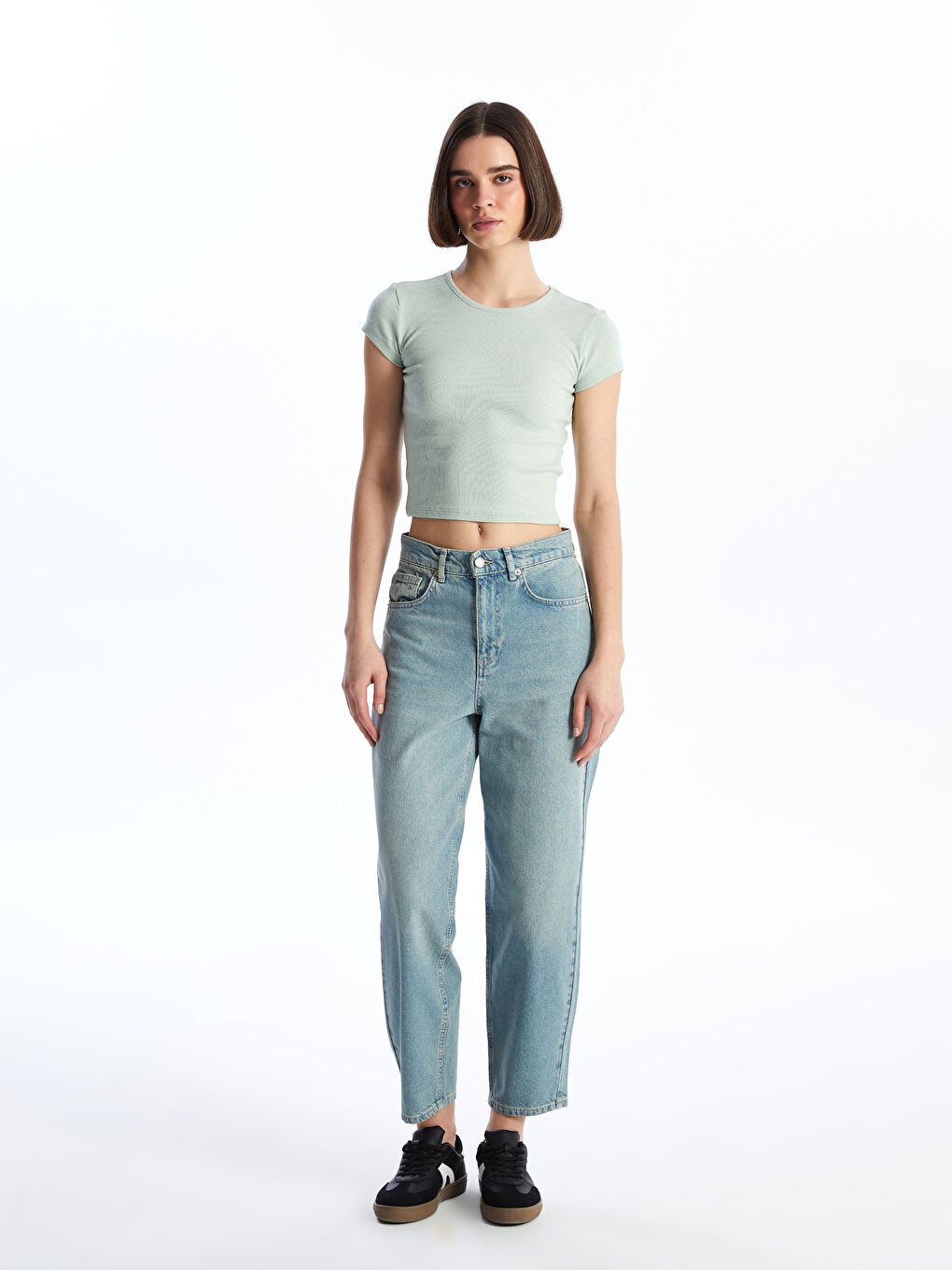 Crew Neck Straight Short Sleeve Women's Crop T-Shirt -S4IU96Z8-Q9Y