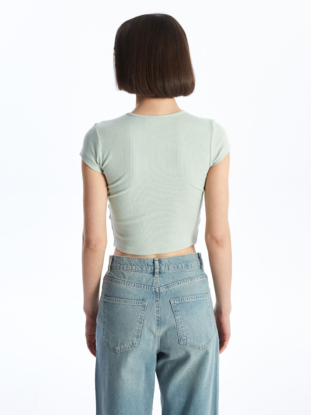 Crew Neck Straight Short Sleeve Women's Crop T-Shirt -S4IU96Z8-Q9Y