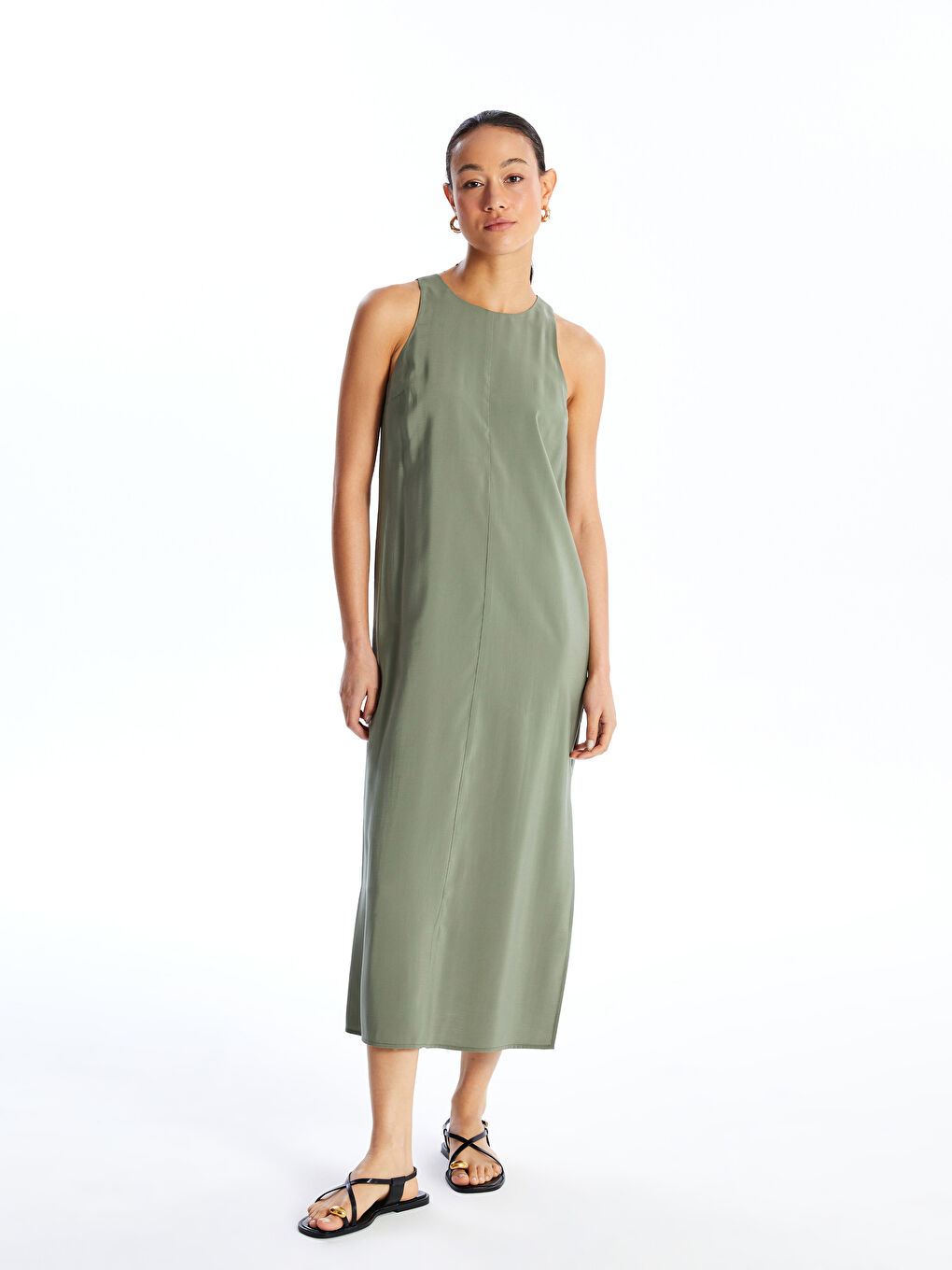 LCW Vision Women's Crew Neck Plain Dress -S4IV24Z8-YCH