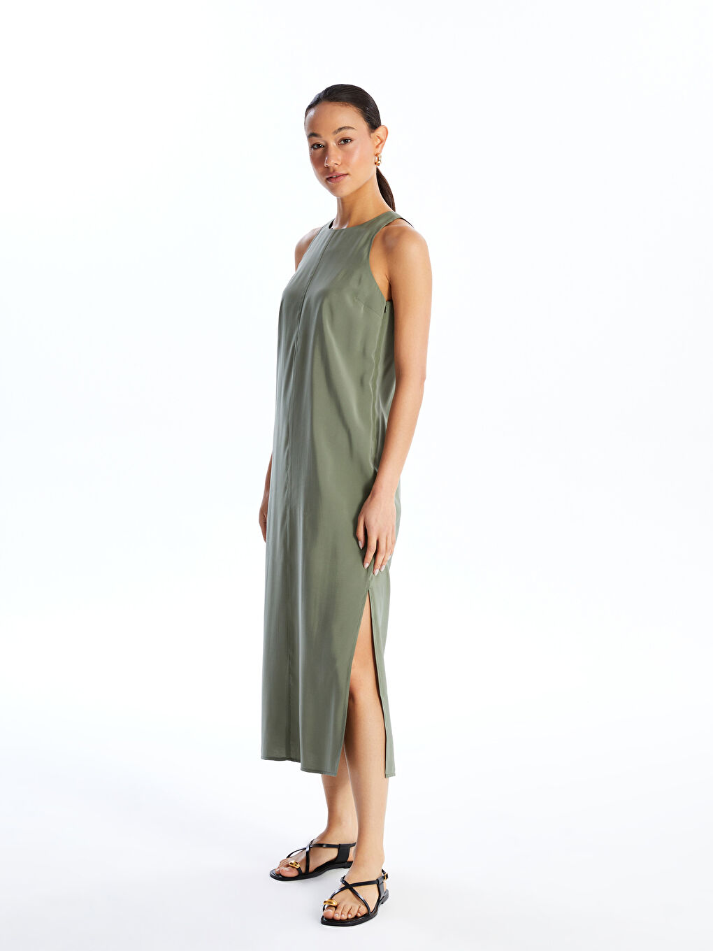 LCW Vision Women's Crew Neck Plain Dress -S4IV24Z8-YCH