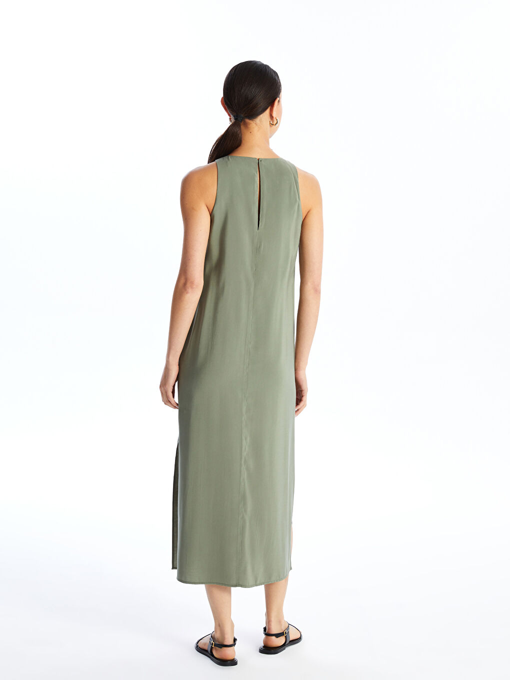 LCW Vision Women's Crew Neck Plain Dress -S4IV24Z8-YCH