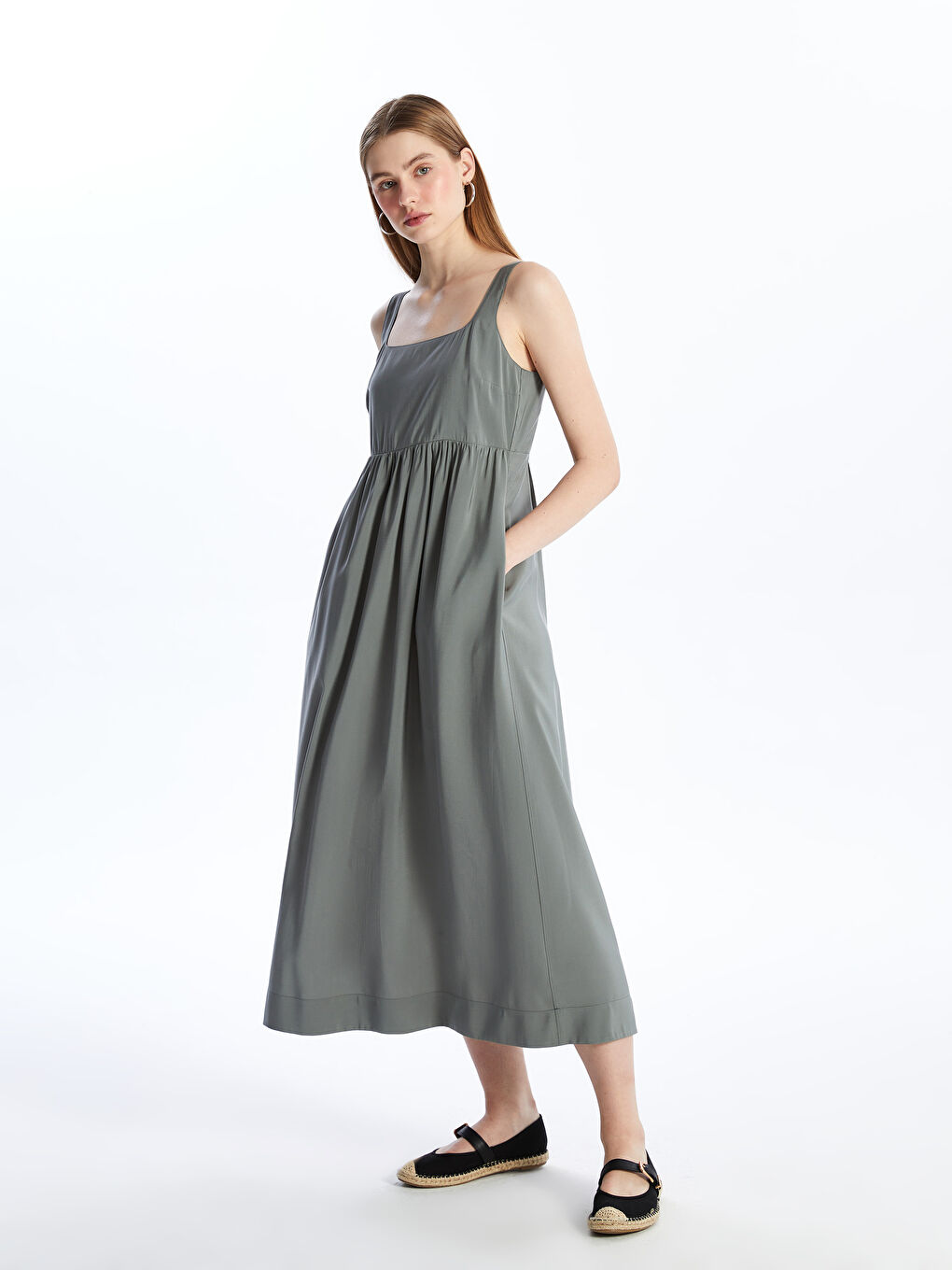 LCW Vision Square Collar Plain Strappy Women's Dress -S4IV27Z8-YA5