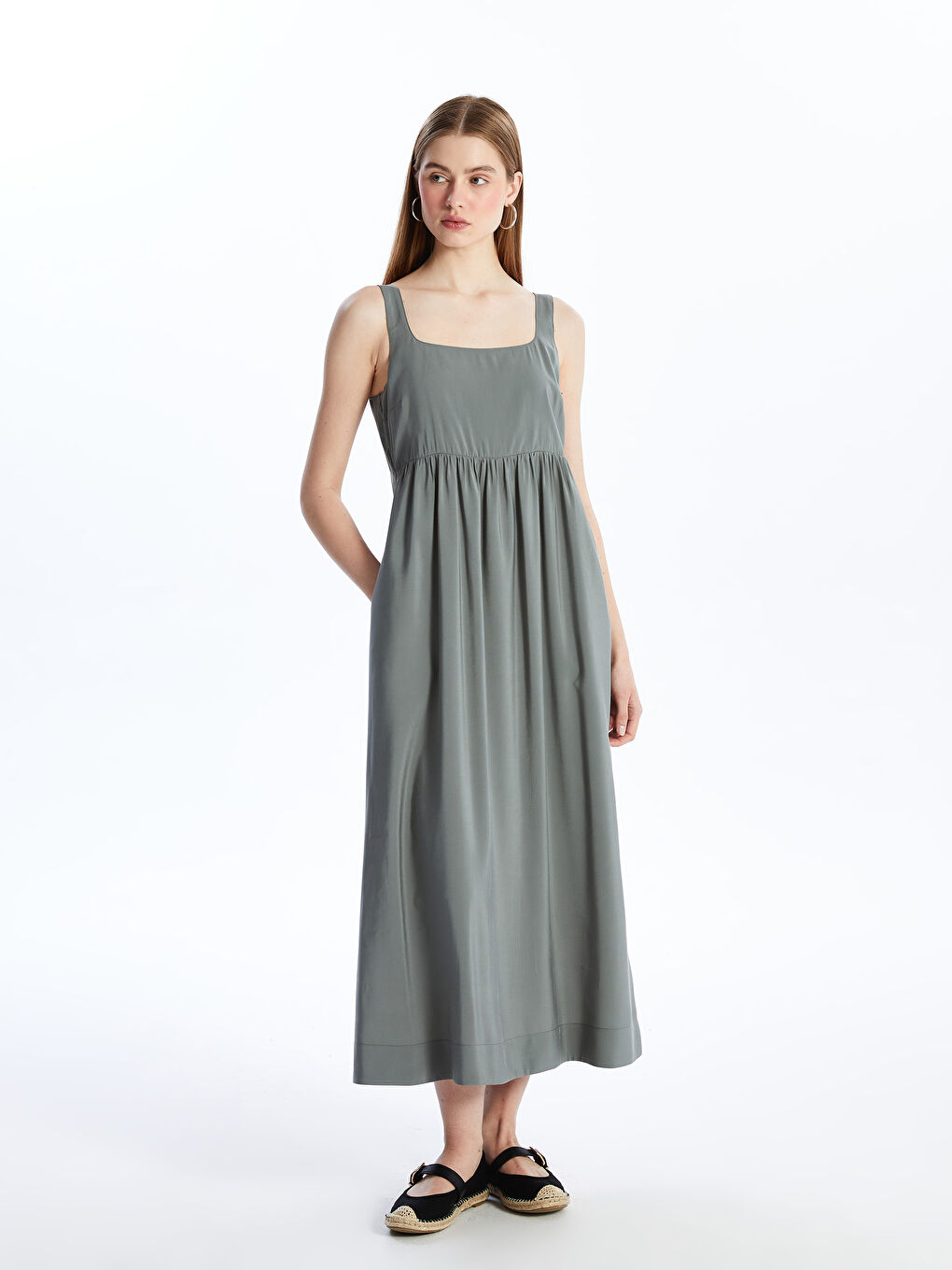 LCW Vision Square Collar Plain Strappy Women's Dress -S4IV27Z8-YA5