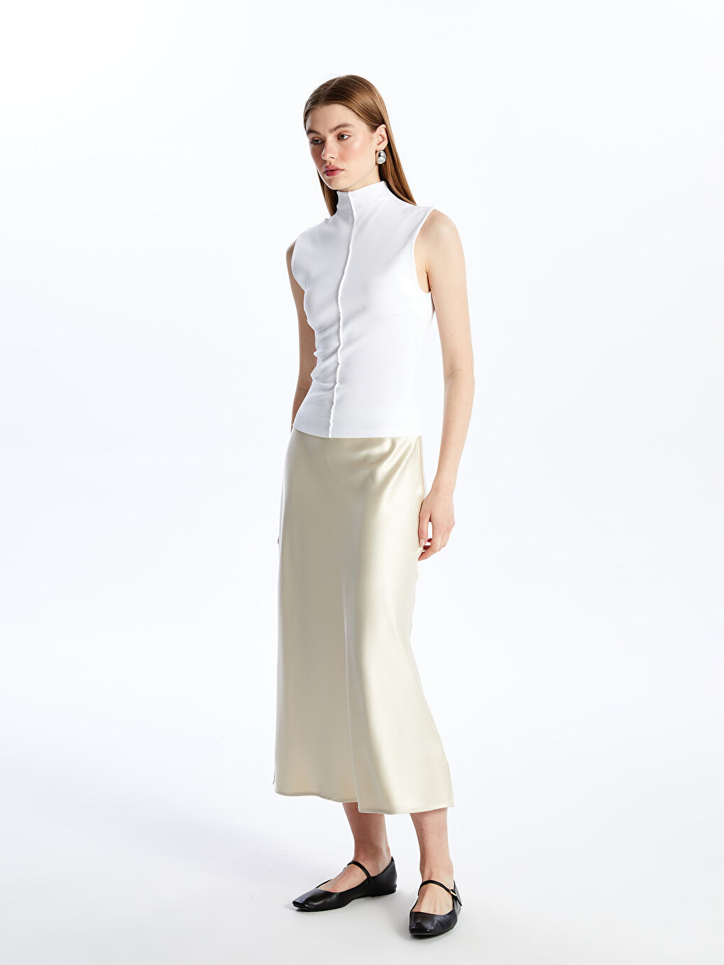LCW Vision Standard Fit Plain A-Line Satin Women's Skirt -S4IV31Z8-YB2