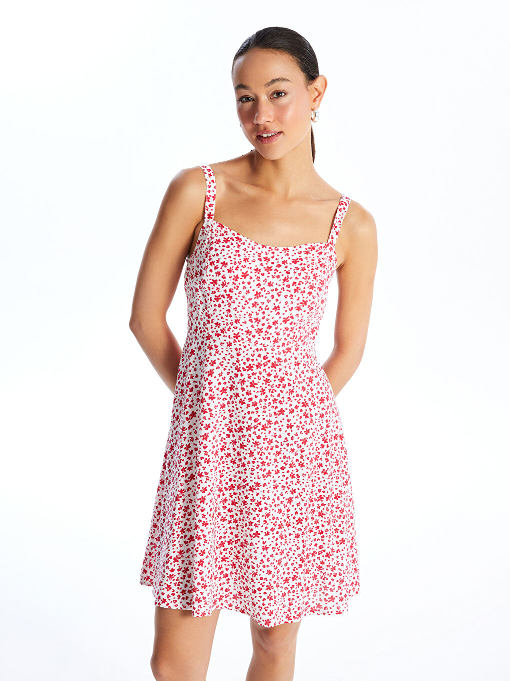 LCW Vision Square Collar Patterned Strappy Women's Dress -S4IV35Z8-LU7