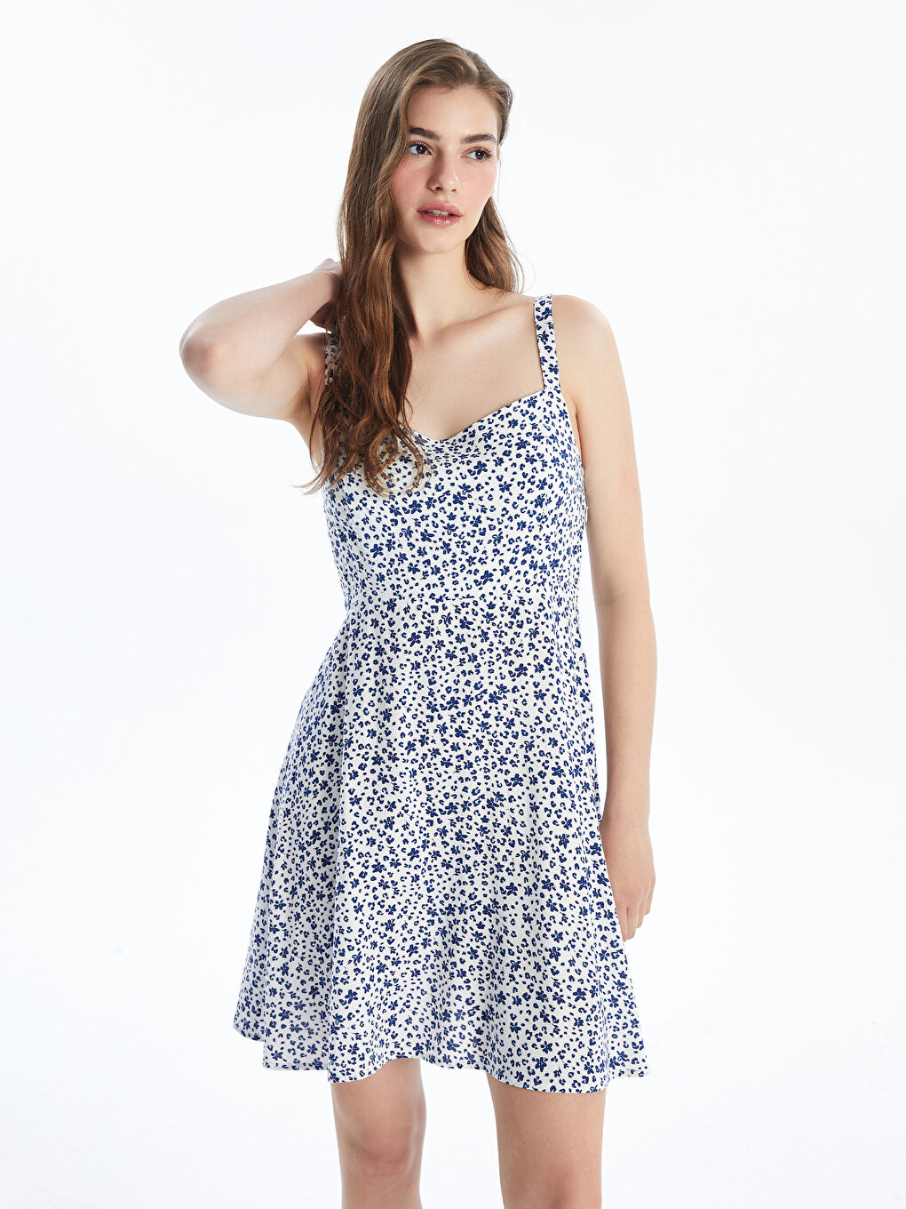 Square Collar Patterned Strappy Women's Dress -S4IV35Z8-VE4